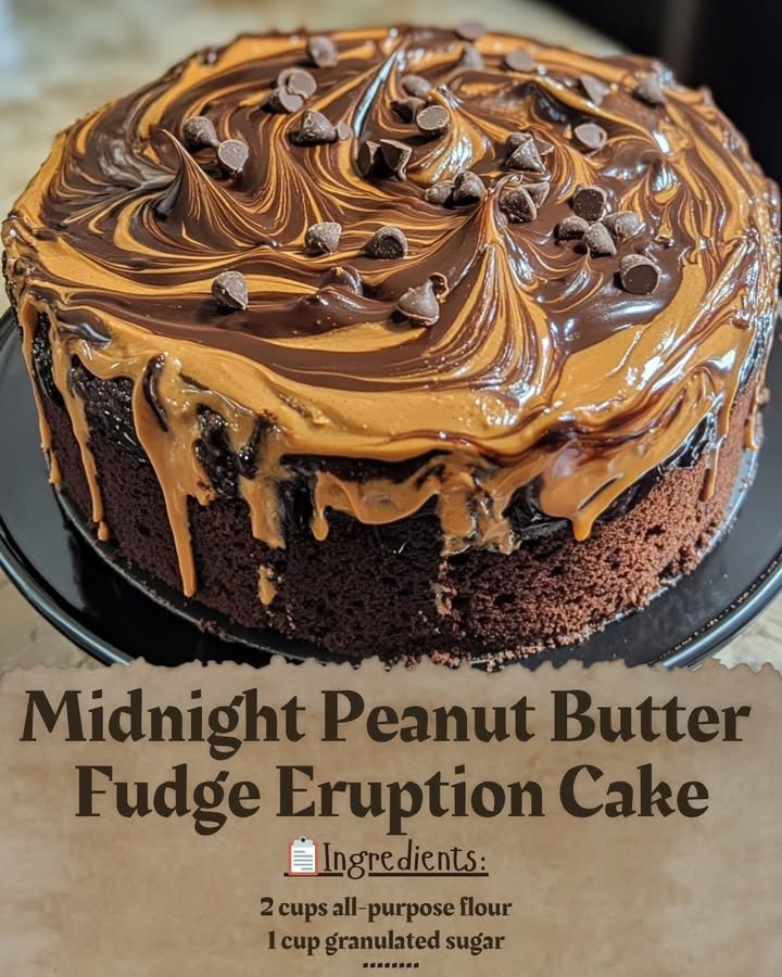 Midnight Peanut Butter Fudge Eruption Cake