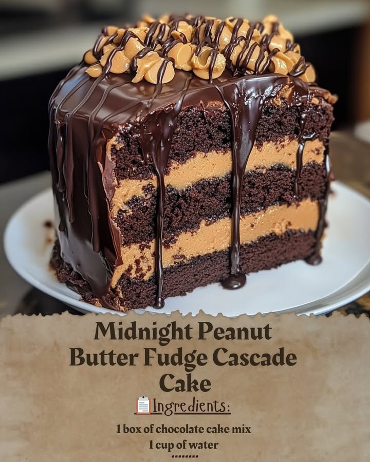 Midnight Peanut Butter Fudge Cascade Cake