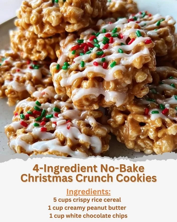 Delicious 4-Ingredient No-Bake Christmas Crunch Cookies on a festive plate