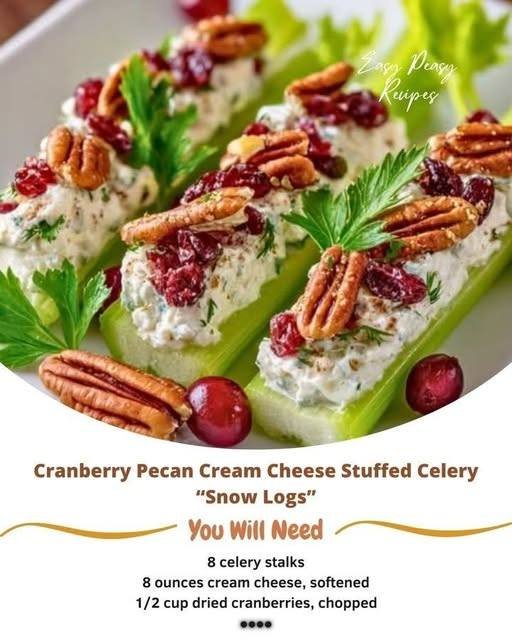 Cranberry Pecan Cream Cheese Stuffed Celery Snow Logs