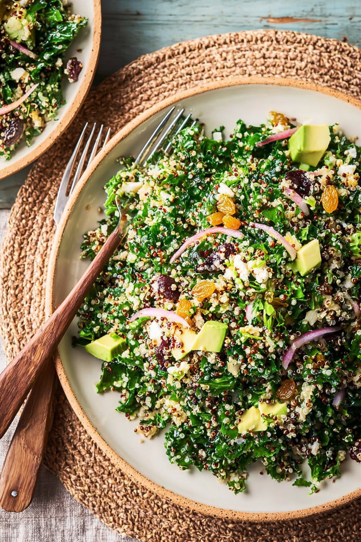Quinoa Salad with Shredded Greens & Raisins