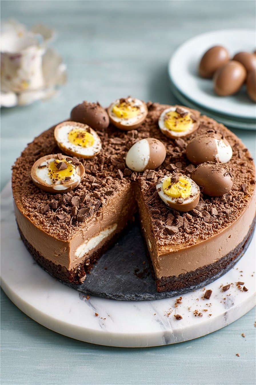 Double chocolate Easter egg cheesecake