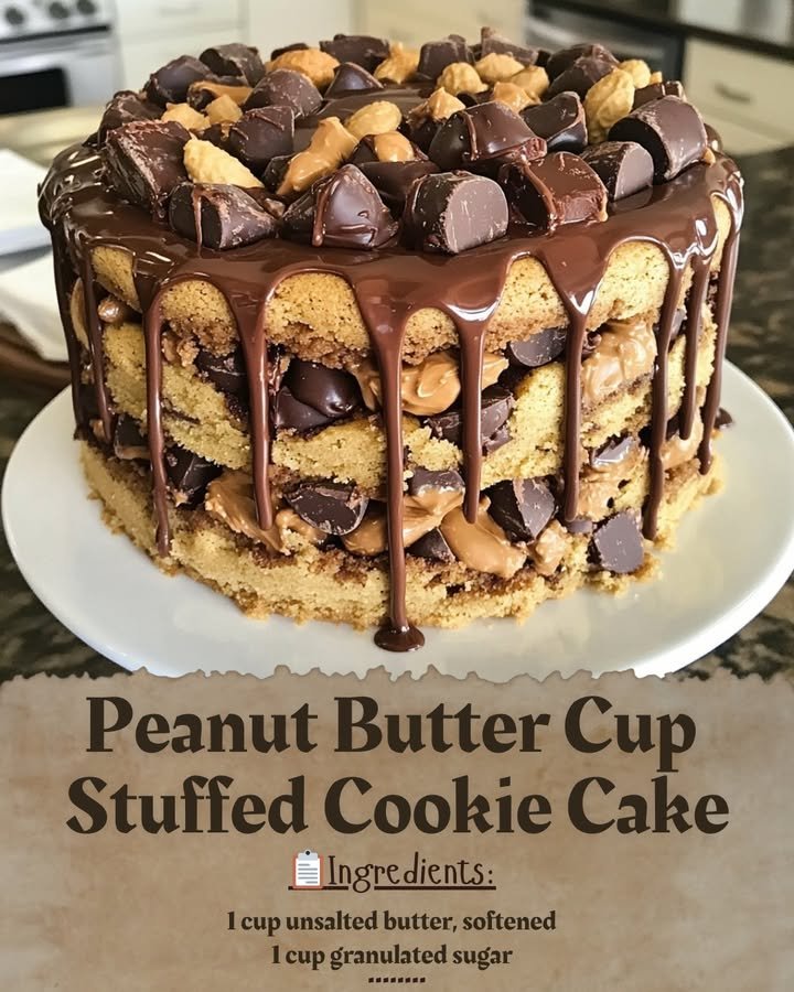 Peanut Butter Cup Stuffed Cookie Cake