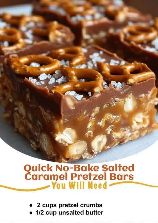 Quick No-Bake Salted Caramel Pretzel Bars