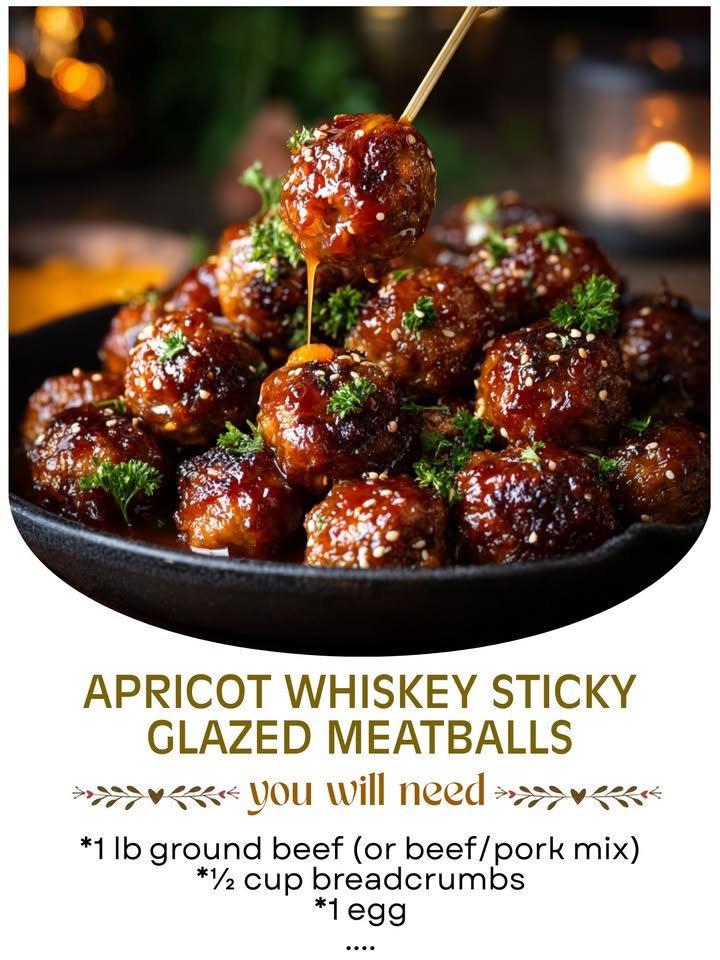 Apricot Whiskey Sticky Glazed Meatballs