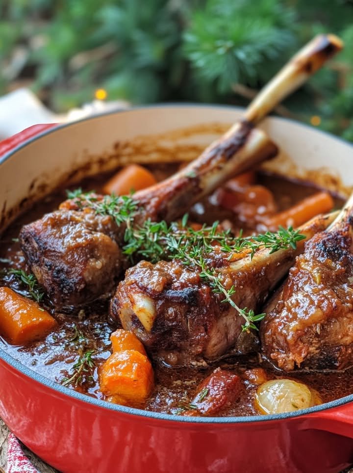 Slow-Braised Christmas Lamb Shanks with Carrots, Herbs & Rich Pan Jus