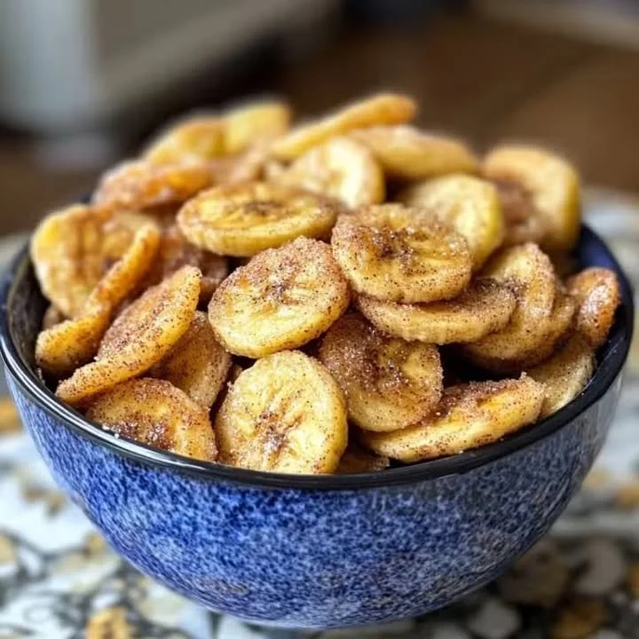 Crispy air fryer banana chips in a bowl, perfect for healthy snacking.
