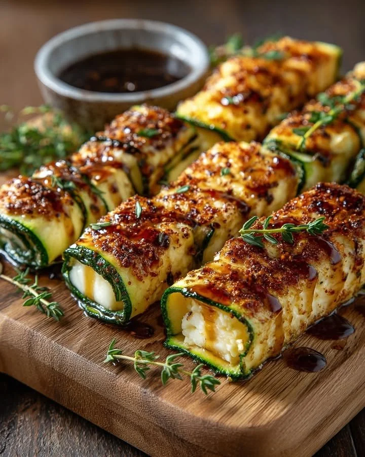 Air Fryer honey mustard halloumi wrapped in zucchini blankets