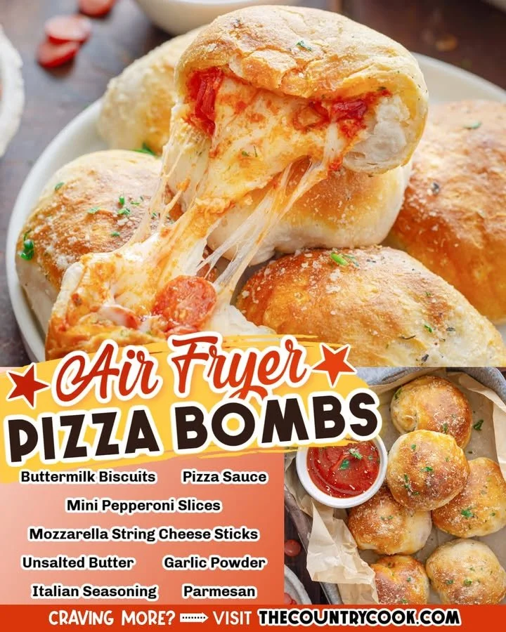 Delicious air fryer pizza bombs stuffed with cheese and pepperoni