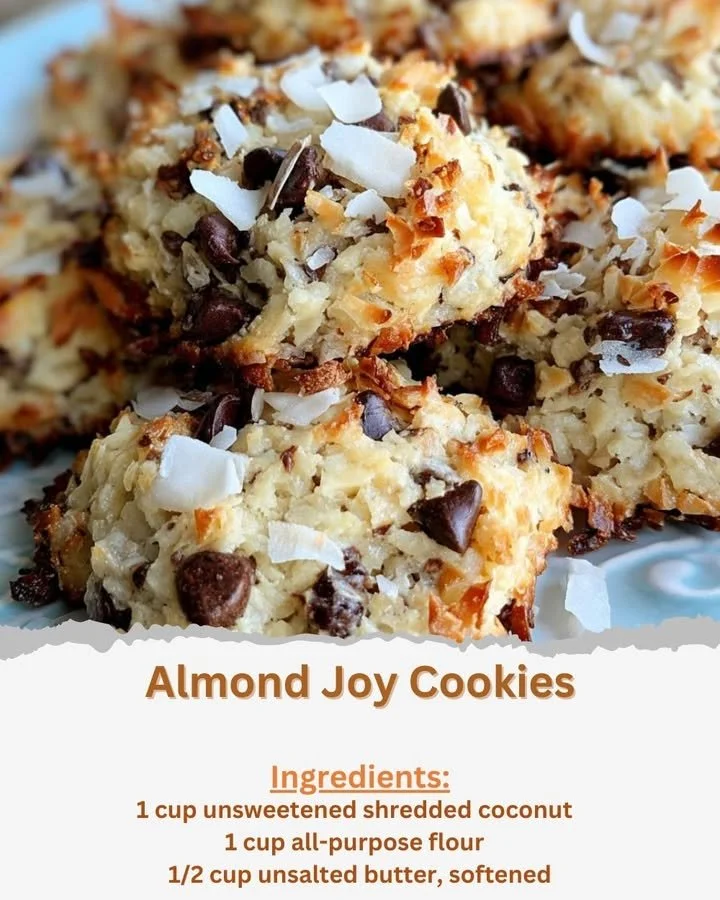 Deliciously baked Almond Joy Cookies with chocolate and coconut toppings