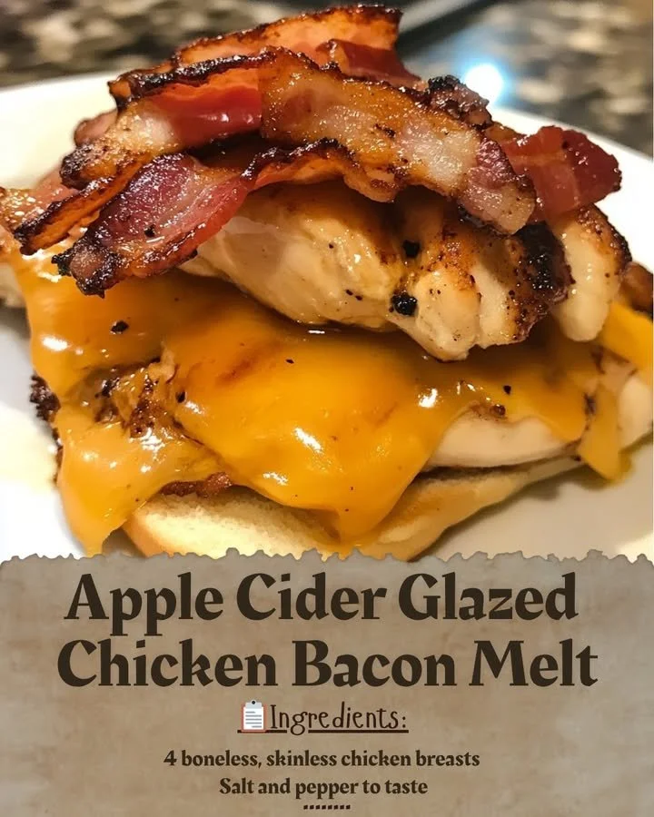 Apple Cider Glazed Chicken Bacon Melt with melted cheese and crispy bacon