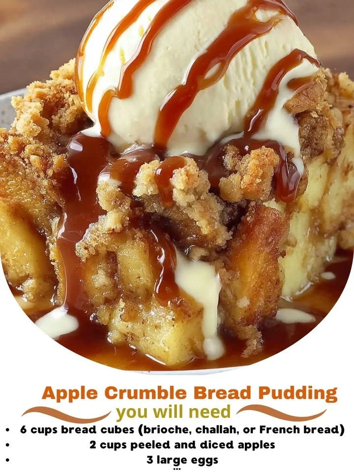 Delicious homemade Apple Crumble Bread Pudding served in a dish