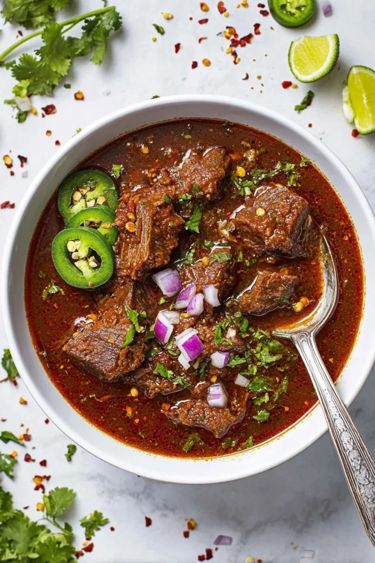 Delicious bowl of authentic Mexican Birria with garnishes