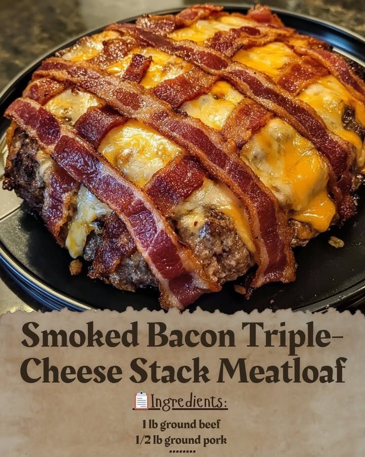 Smoked Bacon Triple-Cheese Stack Meatloaf