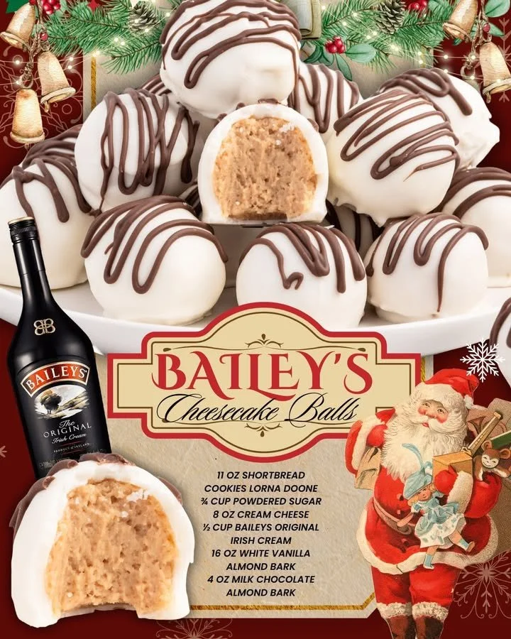 Delicious Bailey's cheesecake balls garnished with chocolate and sprinkles