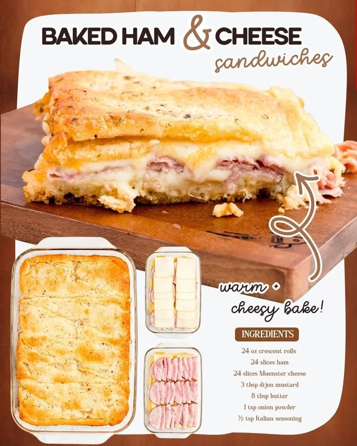 Freshly baked ham and cheese sandwiches on a plate