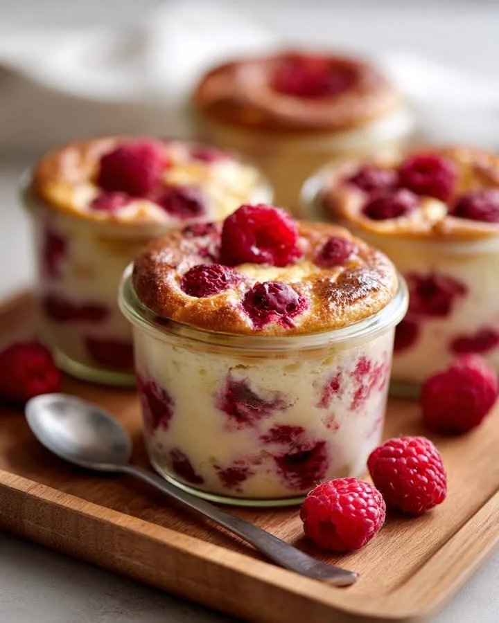 Baked raspberry cottage cheese cups topped with fresh raspberries