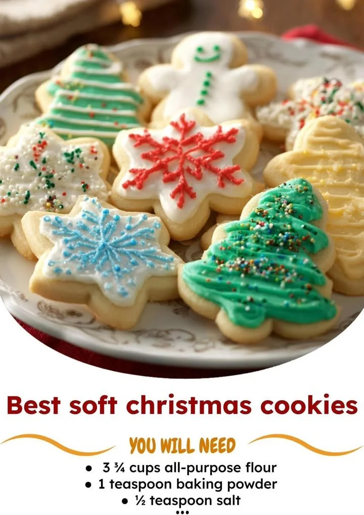 A plate of soft, delicious Christmas cookies decorated for the holiday season