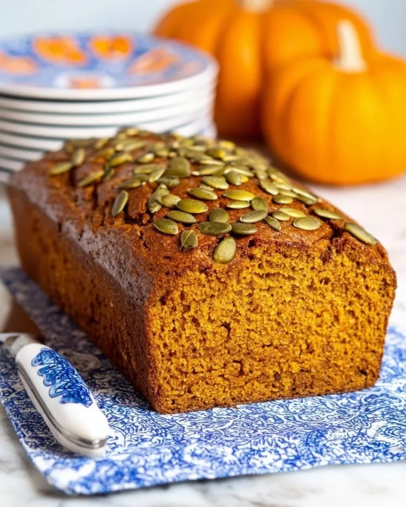 Delicious better than Starbucks one-bowl pumpkin bread fresh from the oven.