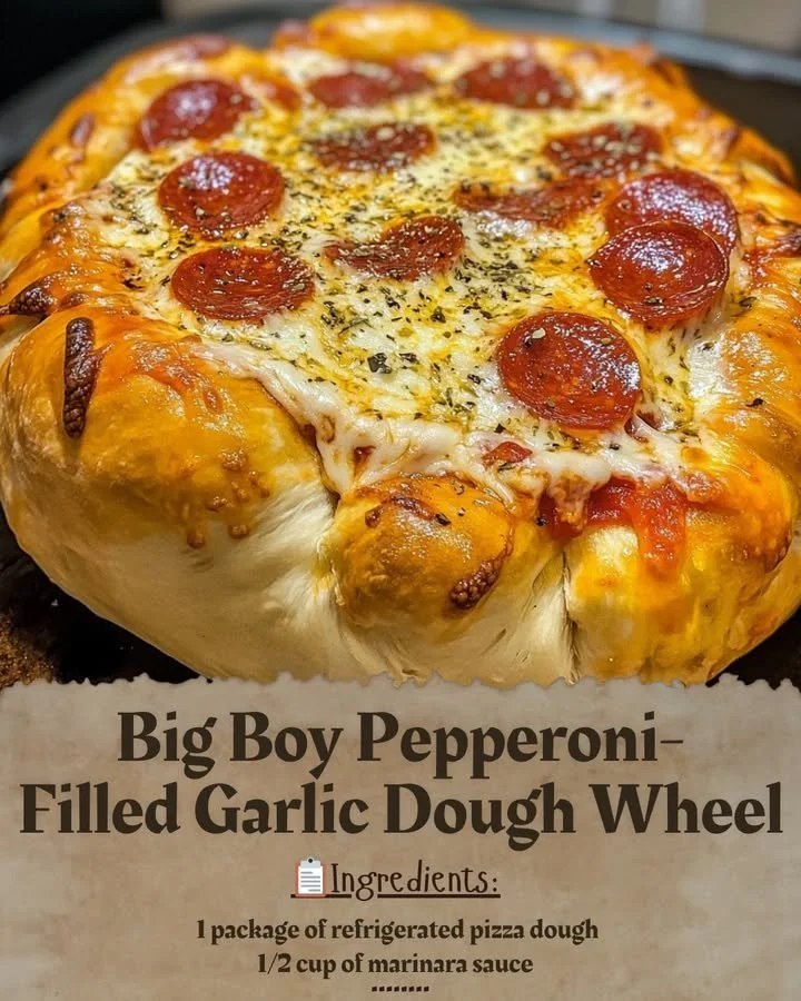 Big Boy Pepperoni-Filled Garlic Dough Wheel with a golden crust and pepperoni filling