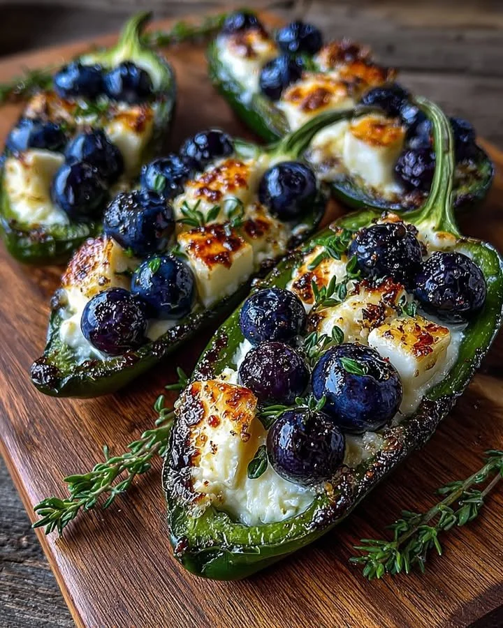 Delicious Blueberry Brie Jalapeño Poppers appetizer on a platter