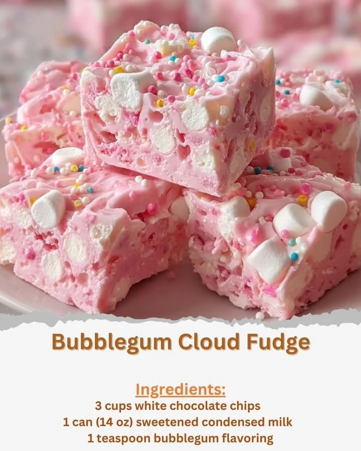 Delicious and colorful Bubblegum Cloud Fudge dessert on a plate
