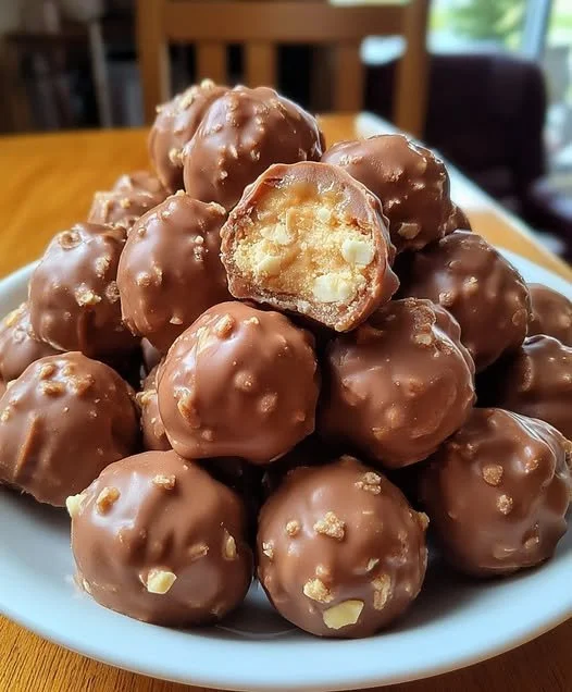 Delicious homemade Butterfinger Balls coated in chocolate.