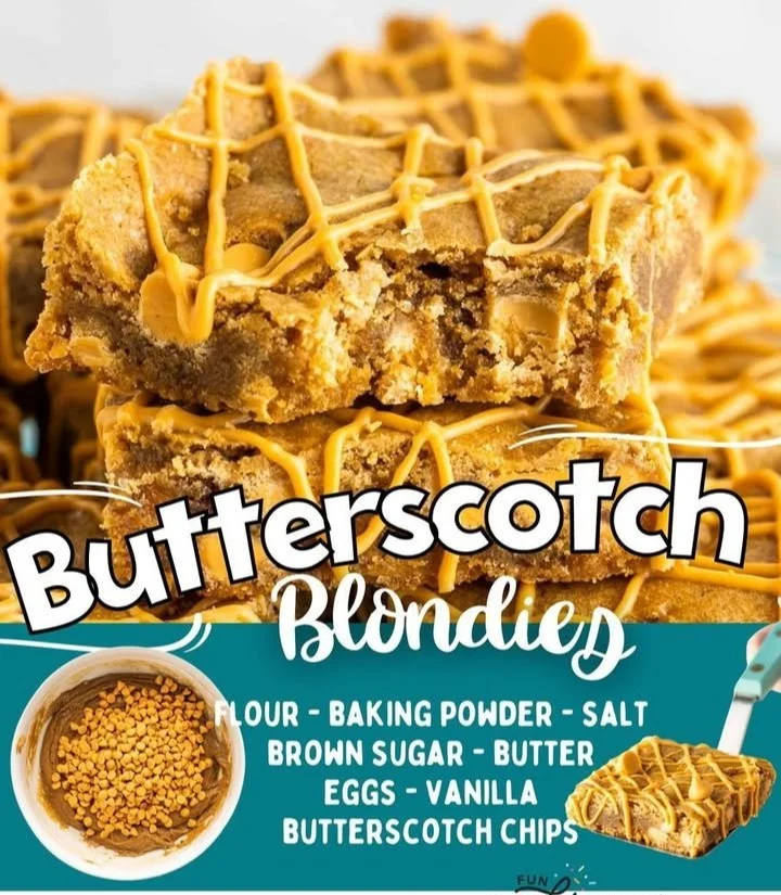 Delicious homemade Butterscotch Blondies with a golden caramel hue
