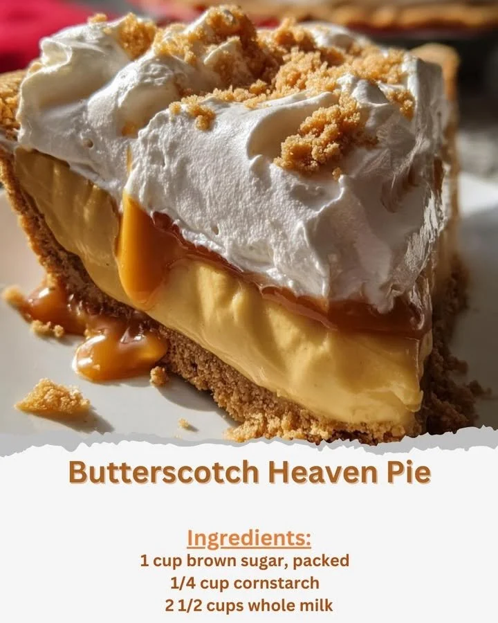 Delicious Butterscotch Heaven Pie with whipped cream topping