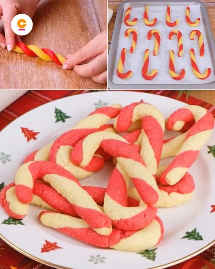 Delicious Candy Cane Cookies decorated with peppermint and holiday colors.
