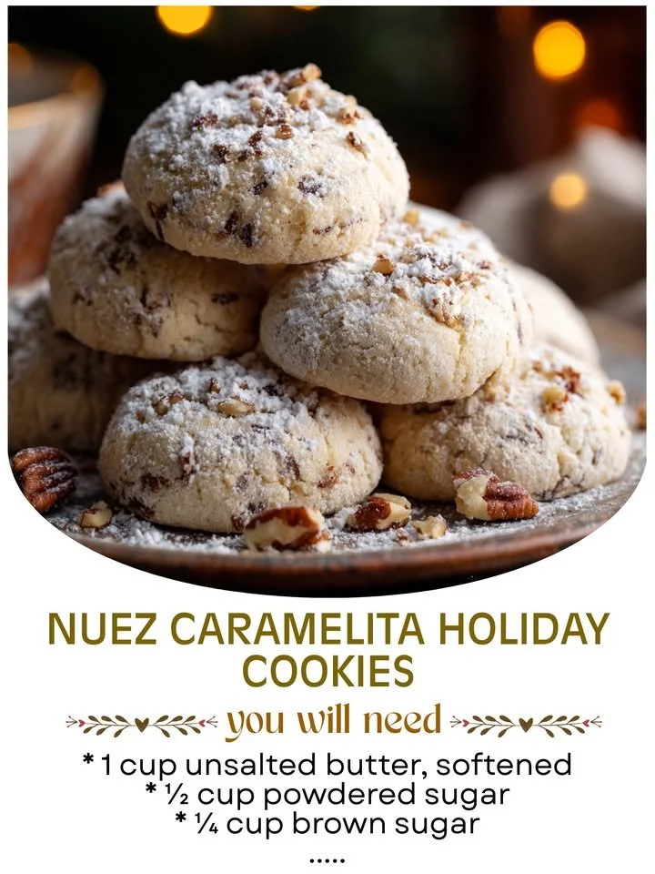 Delicious caramel nut holiday cookies on a festive plate