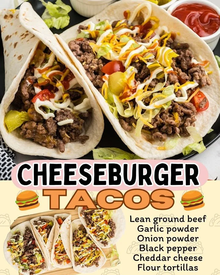 Delicious cheeseburger tacos topped with fresh ingredients and served on a plate.