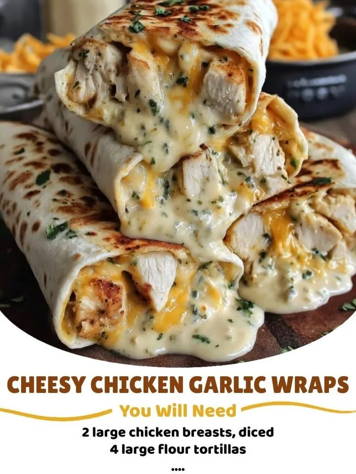 Cheesy Chicken Garlic Wraps filled with melted cheese and garlic flavor.