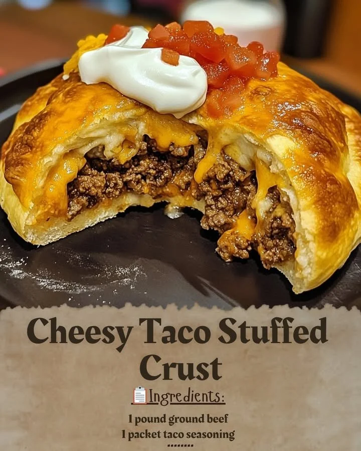 Delicious cheesy taco stuffed crust pizza with vibrant toppings