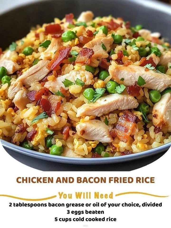 Delicious Chicken And Bacon Fried Rice served in a bowl