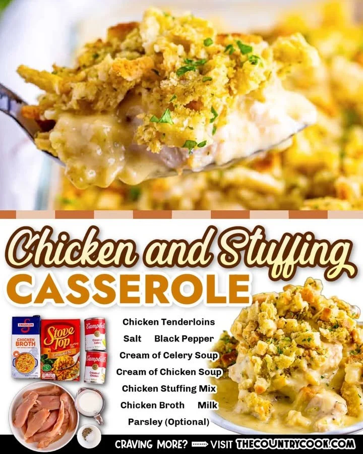 Delicious Chicken and Stuffing Casserole baked to perfection