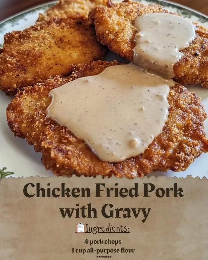Delicious Chicken Fried Pork served with rich gravy on a plate