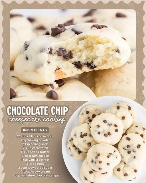 Delicious Chocolate Chip Cheesecake Cookies with a creamy texture and chocolate chips.