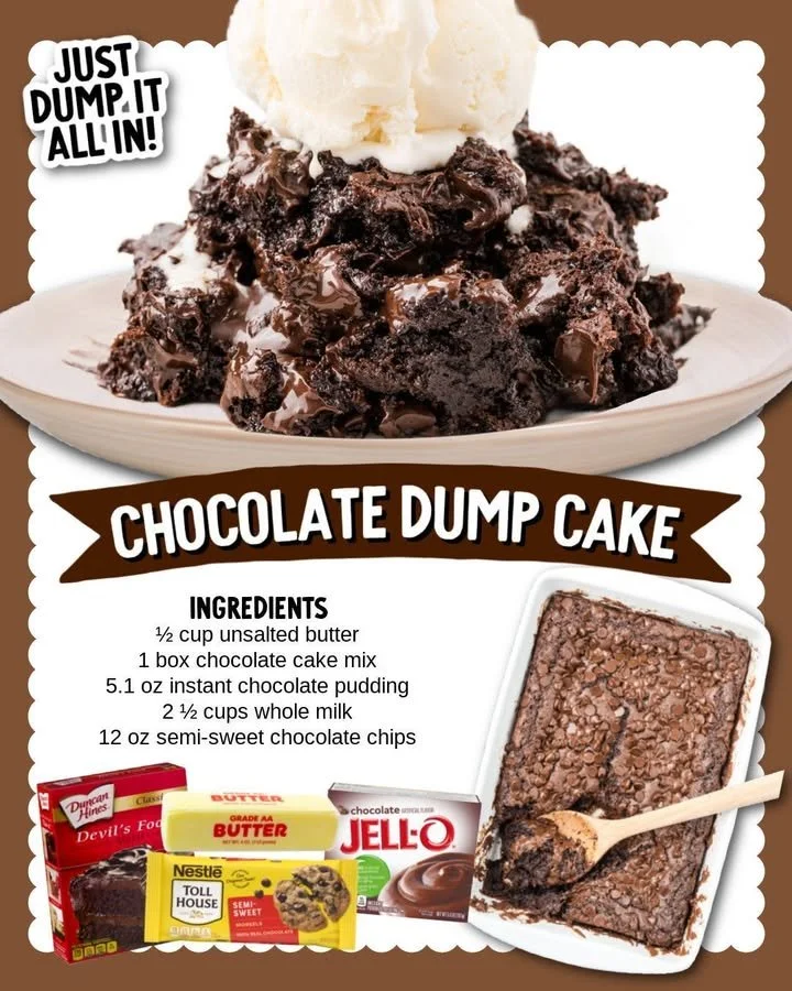Delicious Chocolate Dump Cake served on a plate with melted chocolate drizzle.