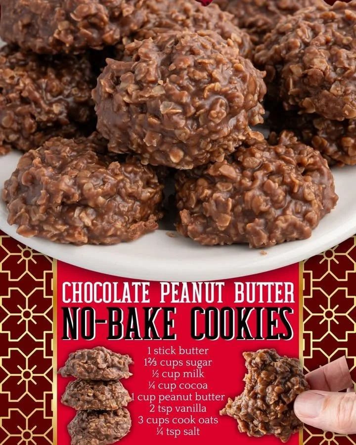 Chocolate Peanut Butter No-Bake Cookies on a plate, ready to enjoy