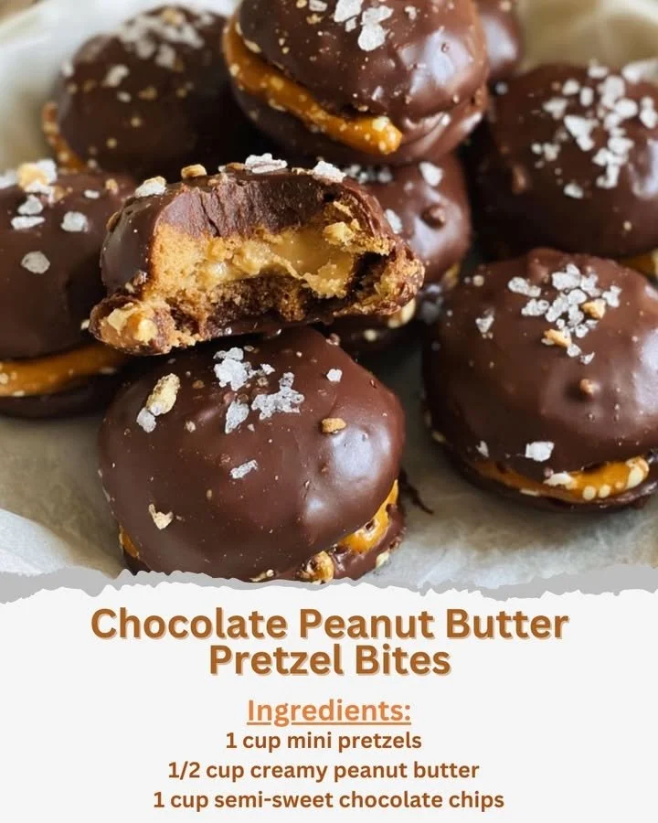 Chocolate Peanut Butter Pretzel Bites drizzled with chocolate and topped with sea salt.