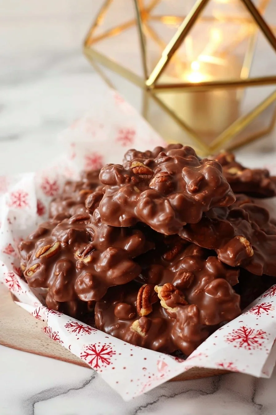 Delicious chocolate peanut clusters prepared with chocolate and peanuts.