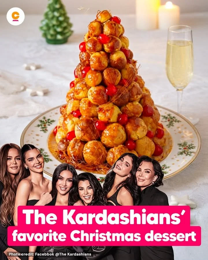 Elegant Christmas Croquembouche decorated with festive touches