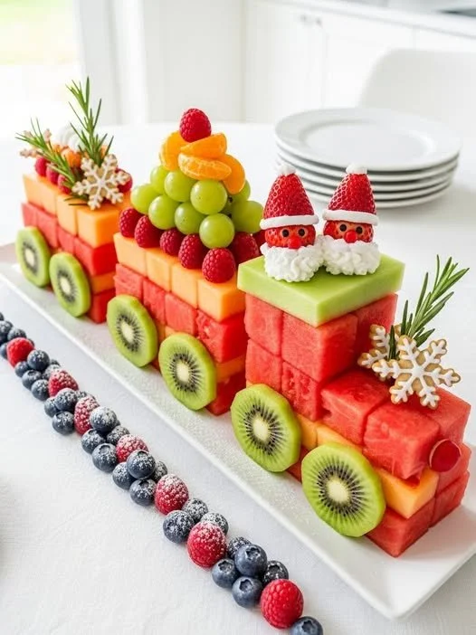 Festive arrangement of Christmas fruit for holiday celebrations