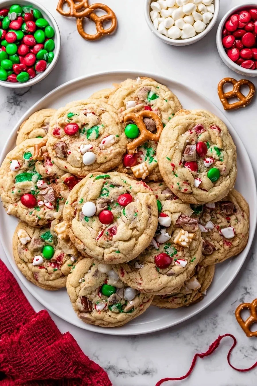 Delicious Christmas Kitchen Sink Cookies with festive decorations