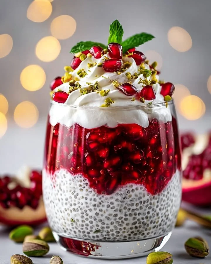 Delicious Christmas Ricotta Chia Pudding Parfaits served in festive glasses