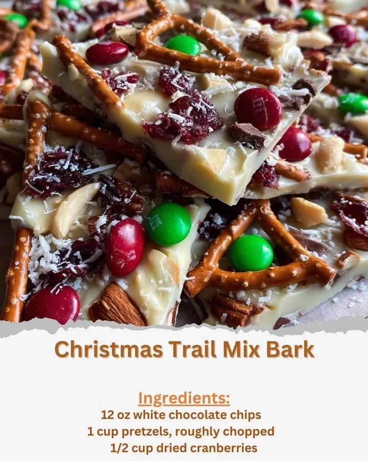 Festive Christmas Trail Mix Bark with chocolate, nuts, and holiday treats