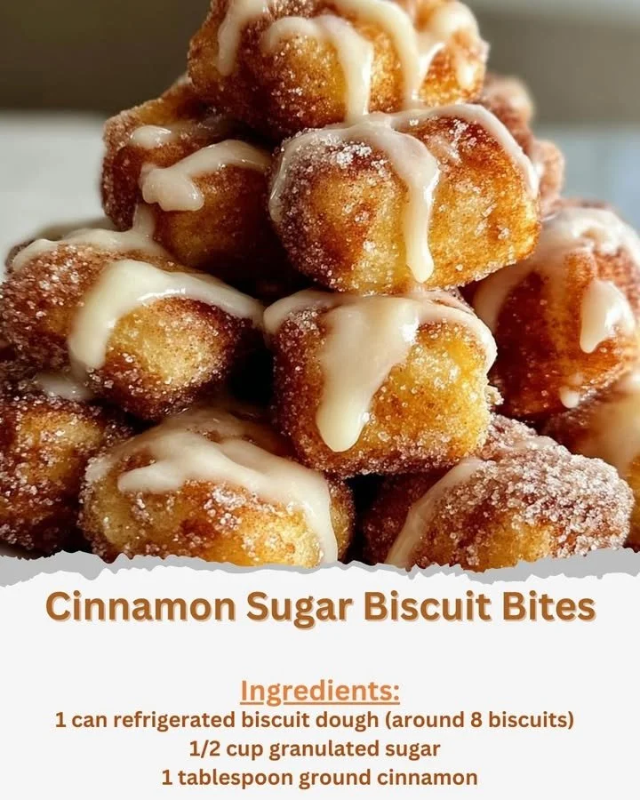 Plate of homemade cinnamon sugar biscuit bites sprinkled with sugar