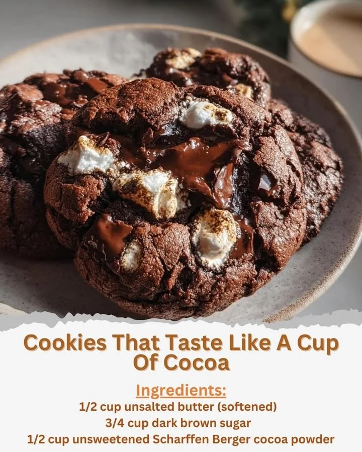 Delicious cocoa cookies that resemble the rich flavor of a cup of hot cocoa.