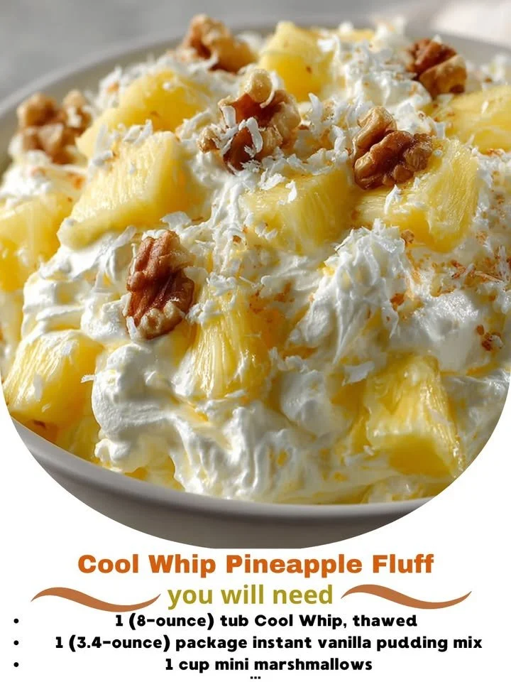 Delicious Pineapple Fluff made with Cool Whip in a serving bowl